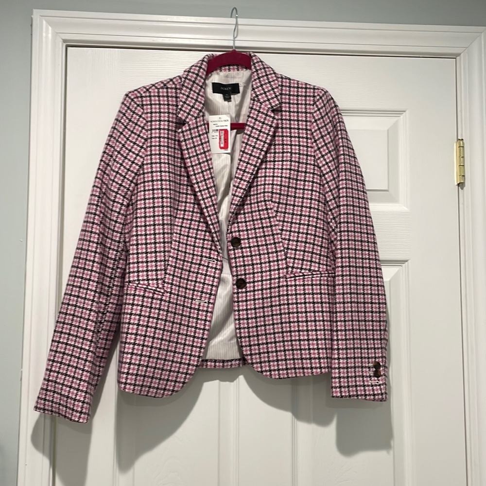 Jcrew NWT Pink and Brown Buffalo Check Blazer